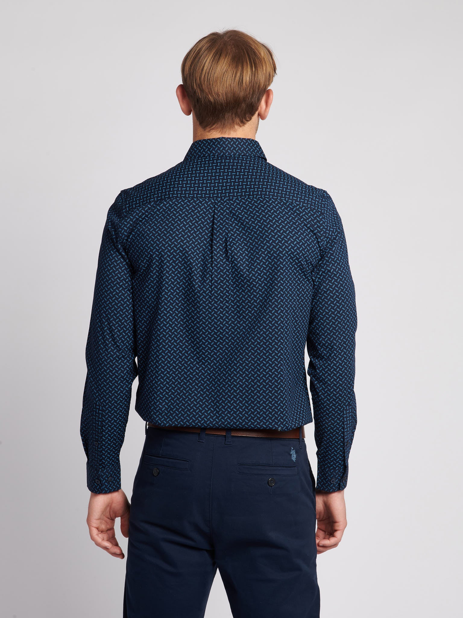 Mens Dash Spot Print Shirt in Navy Blue