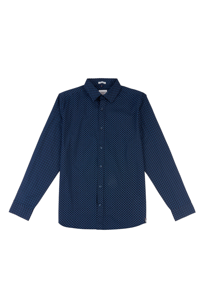 Mens Dash Spot Print Shirt in Navy Blue