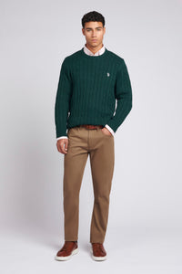 Mens Cable Knit Crew Neck Jumper in Ponderosa Pine