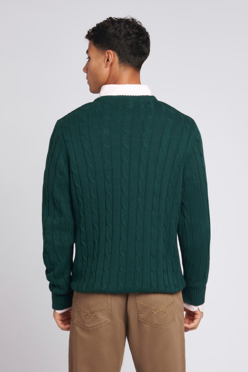 Mens Cable Knit Crew Neck Jumper in Ponderosa Pine