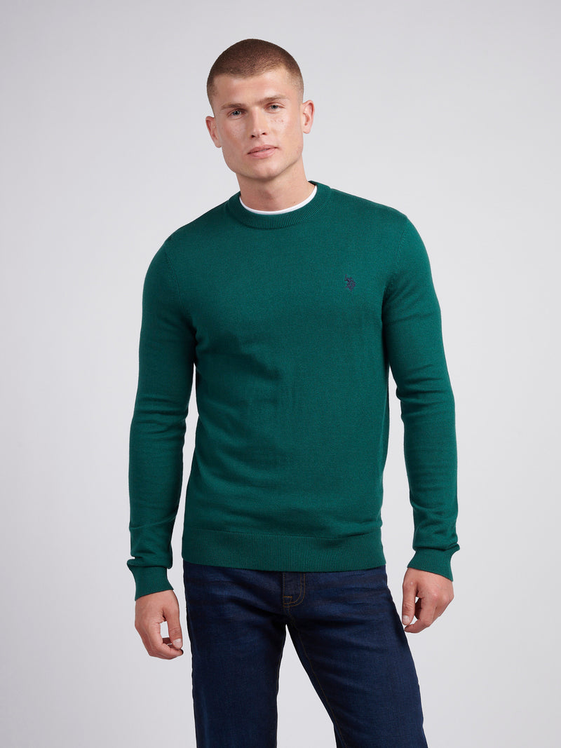 Mens Lightweight Crew Neck Jumper in Rain Forest