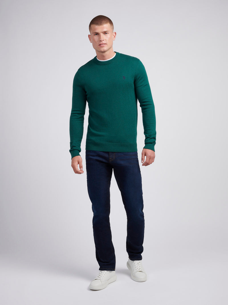 Mens Lightweight Crew Neck Jumper in Rain Forest