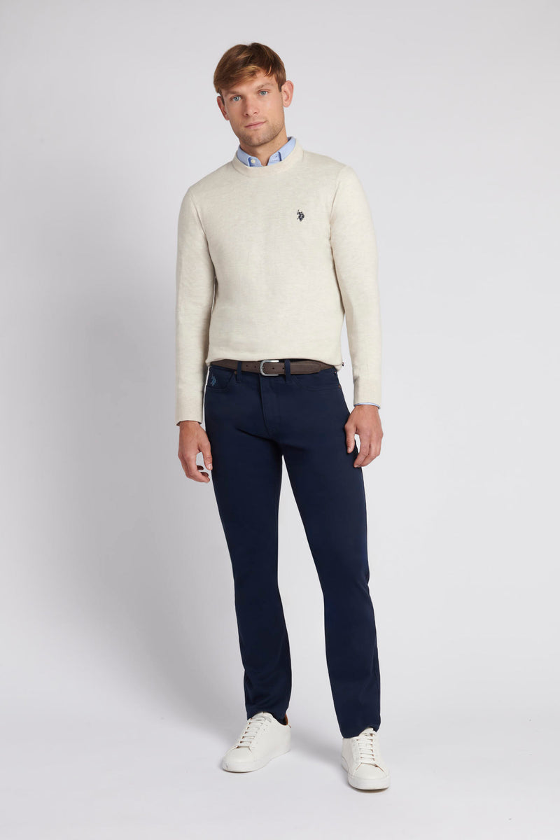 Mens Lightweight Crew Neck Jumper in Birch Marl