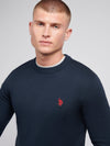 Mens Lightweight Crew Neck Jumper in Dark Sapphire Navy / Haute Red DHM