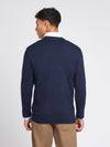 Mens Lightweight Crew Neck Jumper in Dark Sapphire Navy / Haute Red DHM