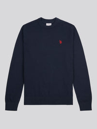 Mens Lightweight Crew Neck Jumper in Dark Sapphire Navy / Haute Red DHM