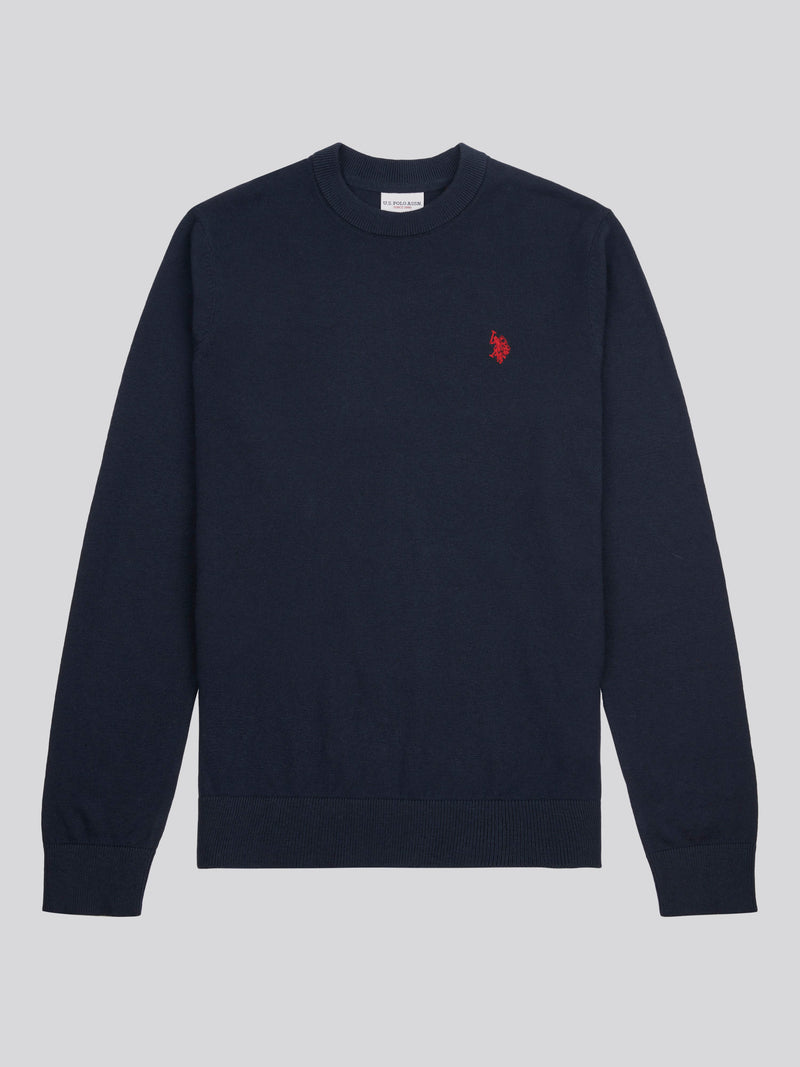 Mens Lightweight Crew Neck Jumper in Dark Sapphire Navy / Haute Red DHM