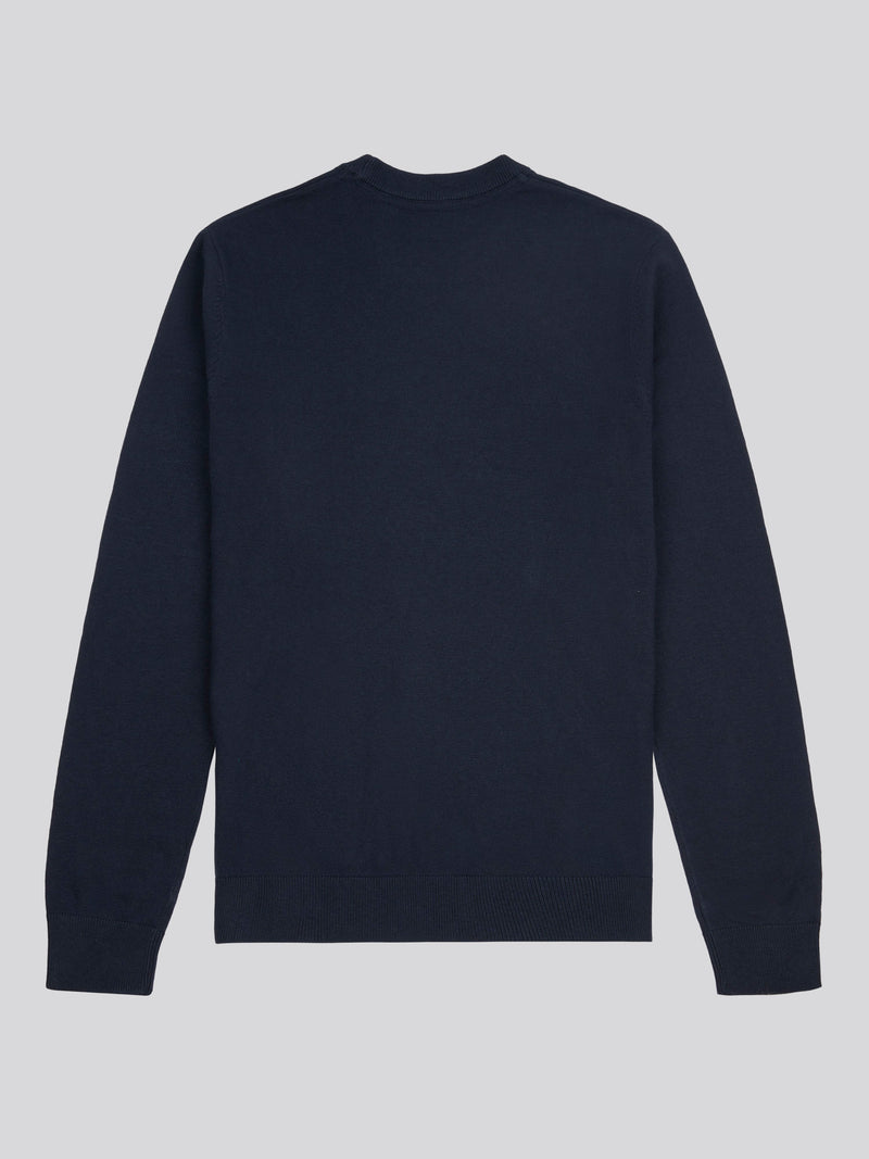 Mens Lightweight Crew Neck Jumper in Dark Sapphire Navy / Haute Red DHM