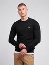 Mens Lightweight Crew Neck Jumper in Black Bright White DHM