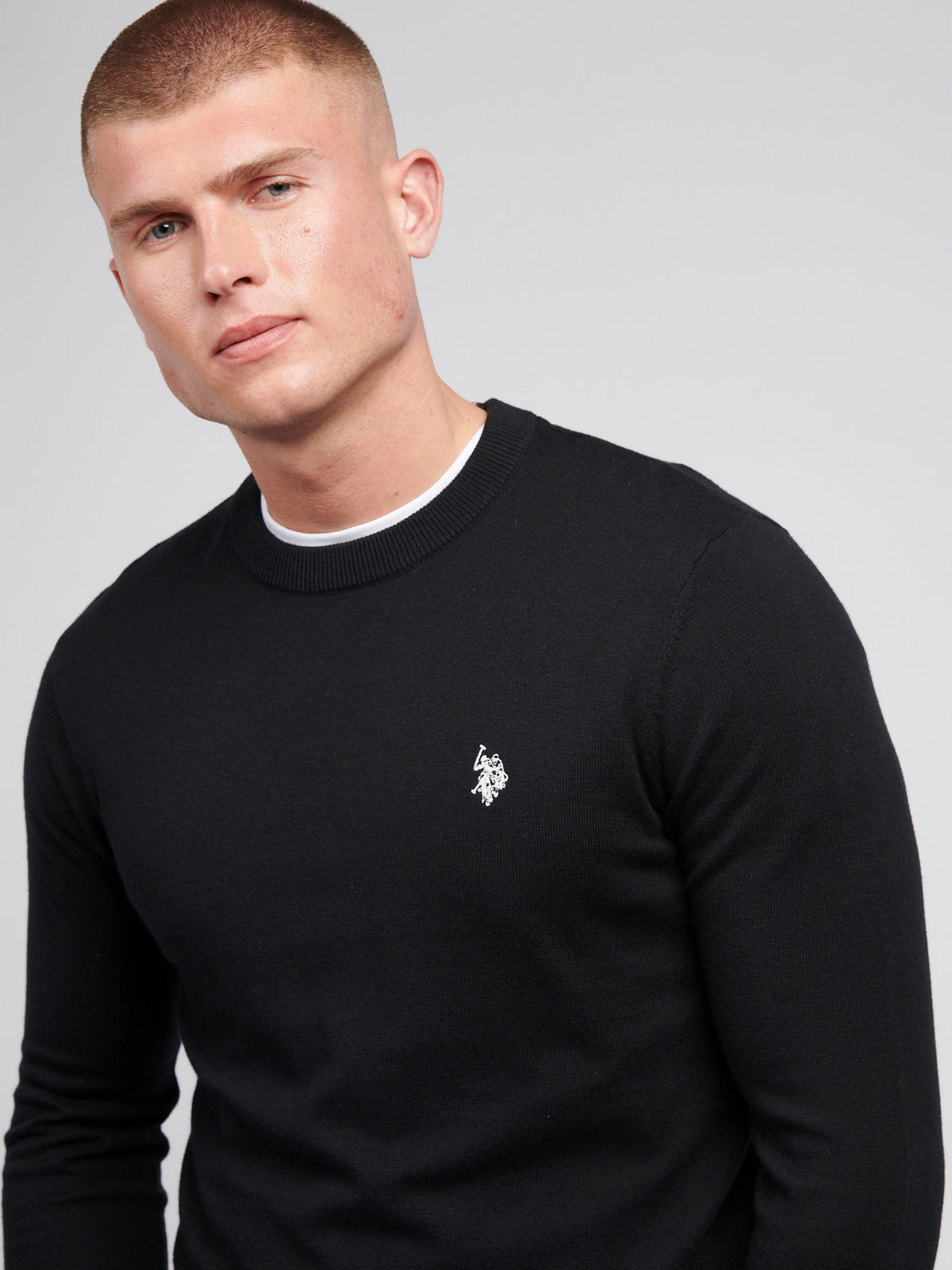 Mens Cotton Crewneck in Black Bright White DHM