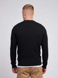 Mens Lightweight Crew Neck Jumper in Black Bright White DHM