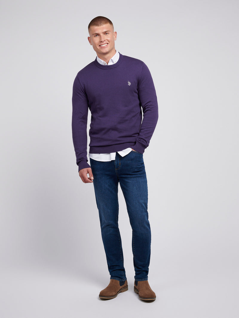 Mens Lightweight Crew Neck Jumper in Purple Plumeria