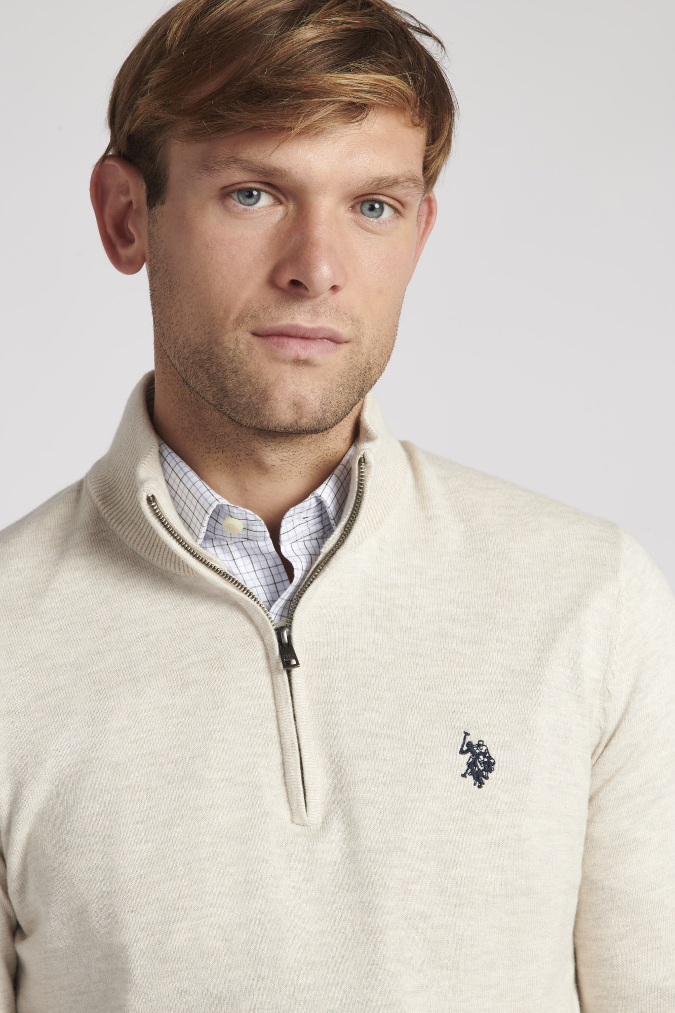 Mens Funnel Neck 1/4 Zip Jumper in Birch Marl