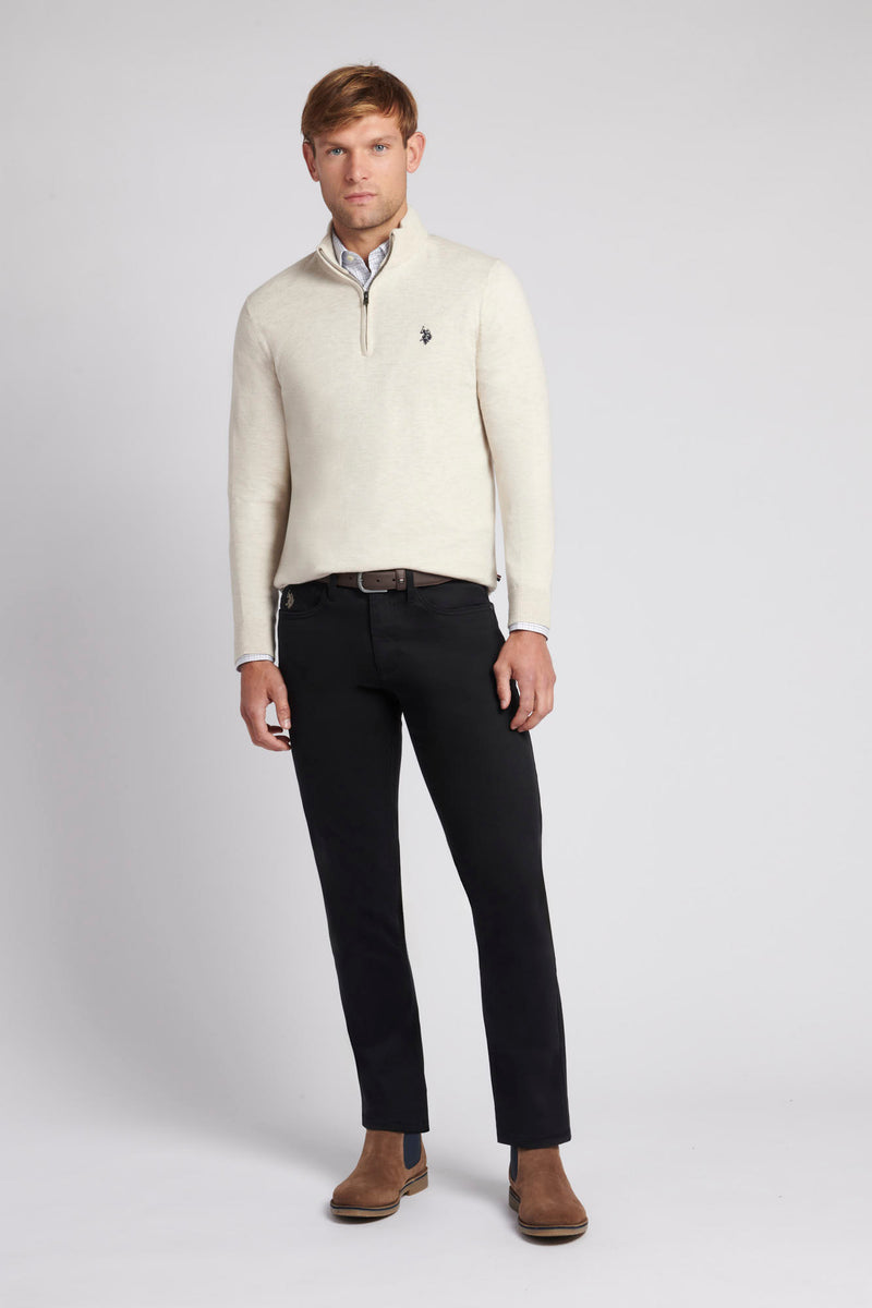 Mens Funnel Neck 1/4 Zip Jumper in Birch Marl