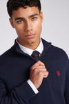 Mens Funnel Neck 1/4 Zip Jumper in Dark Sapphire Navy / Haute Red DHM