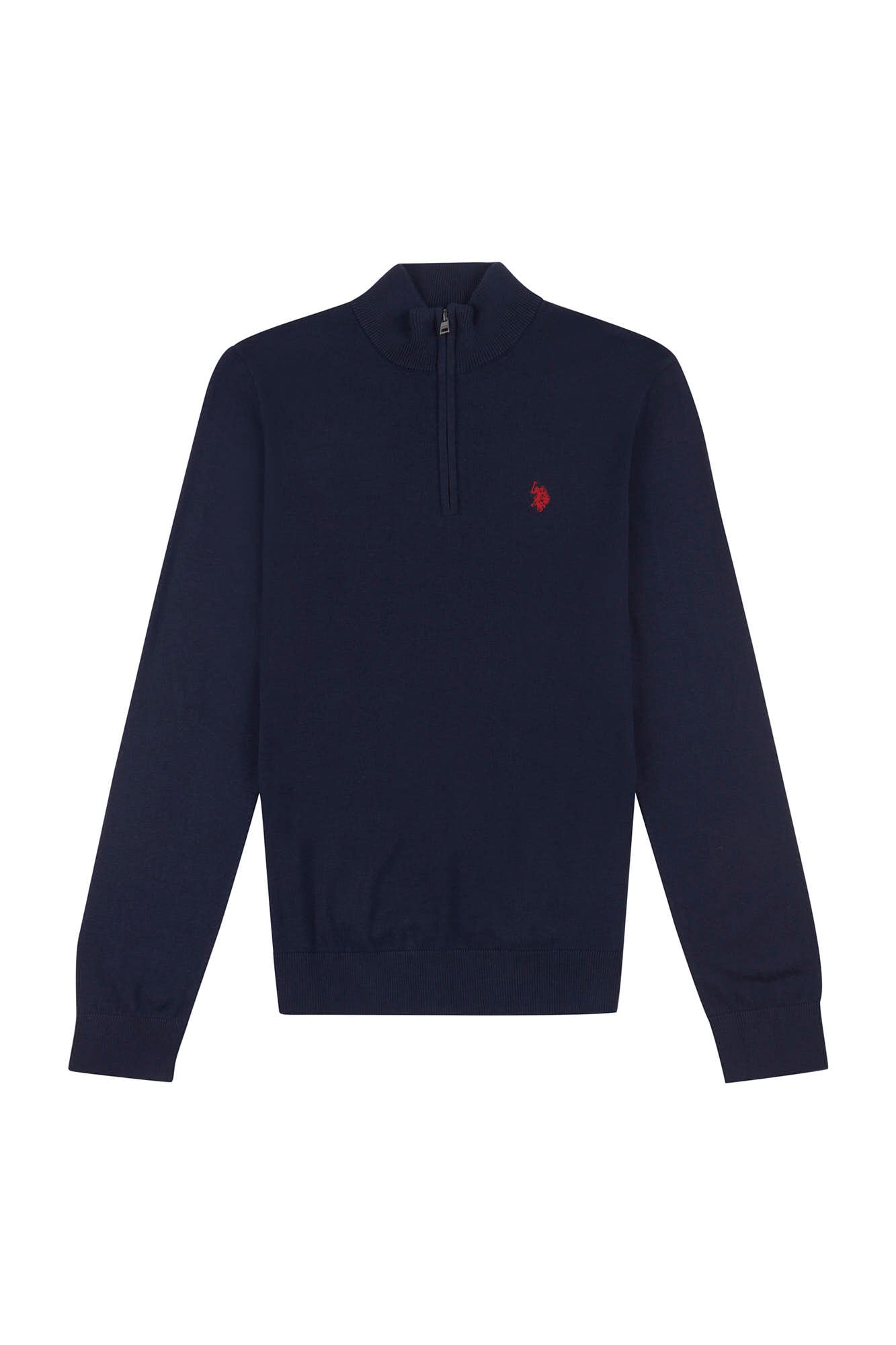 Mens Funnel Neck 1/4 Zip Jumper in Dark Sapphire Navy / Haute Red DHM