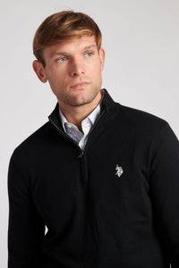 Mens Funnel Neck 1/4 Zip Jumper in Black Bright White DHM