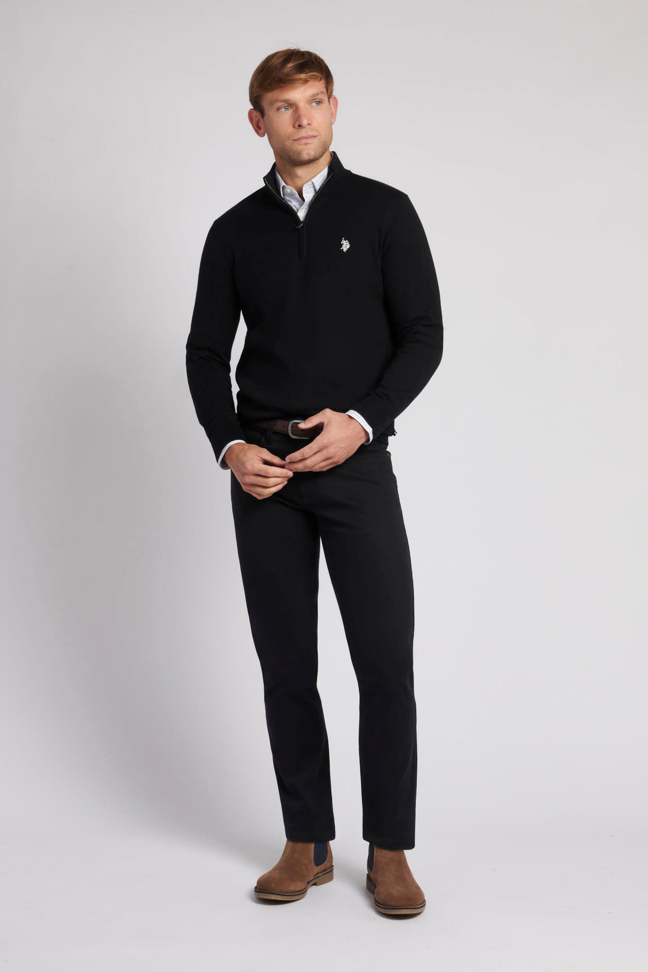 Mens Funnel Neck 1/4 Zip Jumper in Black Bright White DHM