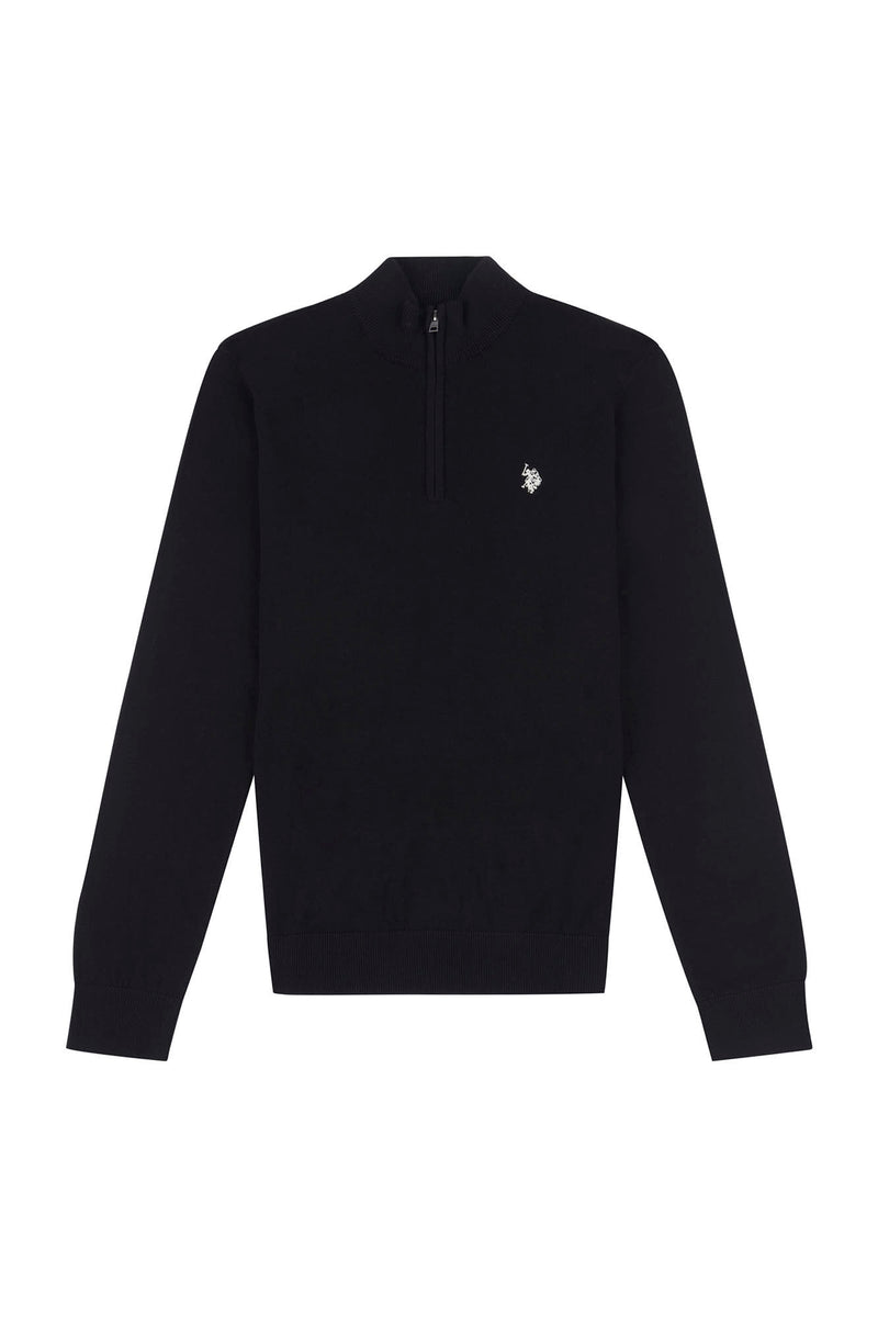 Mens Funnel Neck 1/4 Zip Jumper in Black Bright White DHM