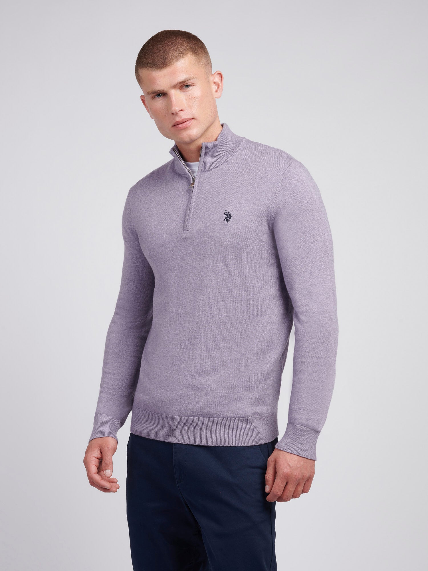 Mens Funnel Neck 1/4 Zip Jumper in Dusk