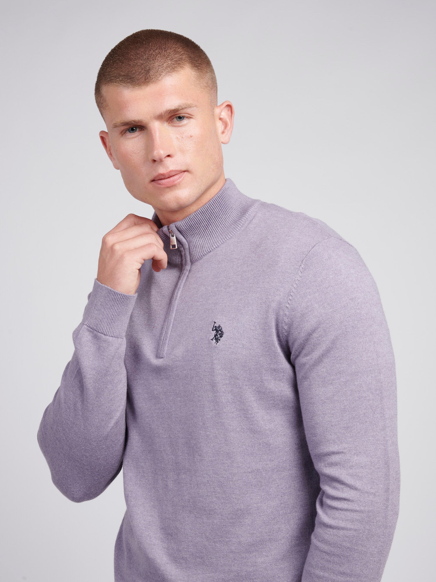 Mens Funnel Neck 1 4 Zip Jumper in Dusk