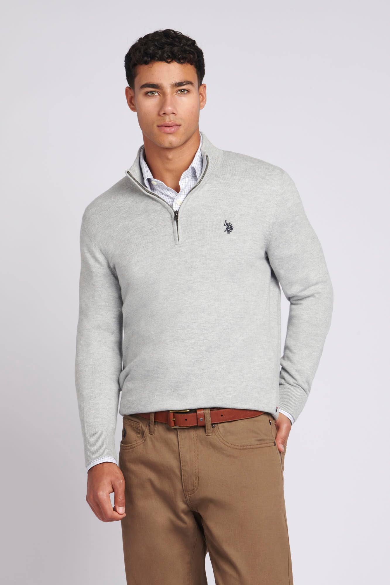 Mens Funnel Neck 1 4 Zip Jumper in Mid Grey Marl