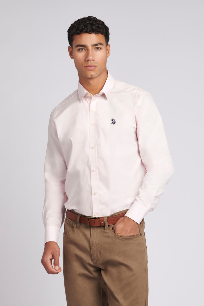 Mens Plain Poplin Shirt in Chalk Pink