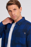 Mens Brushed Slub Buffalo Check Shirt in Navy Blue