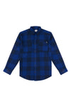 Mens Brushed Slub Buffalo Check Shirt in Navy Blue