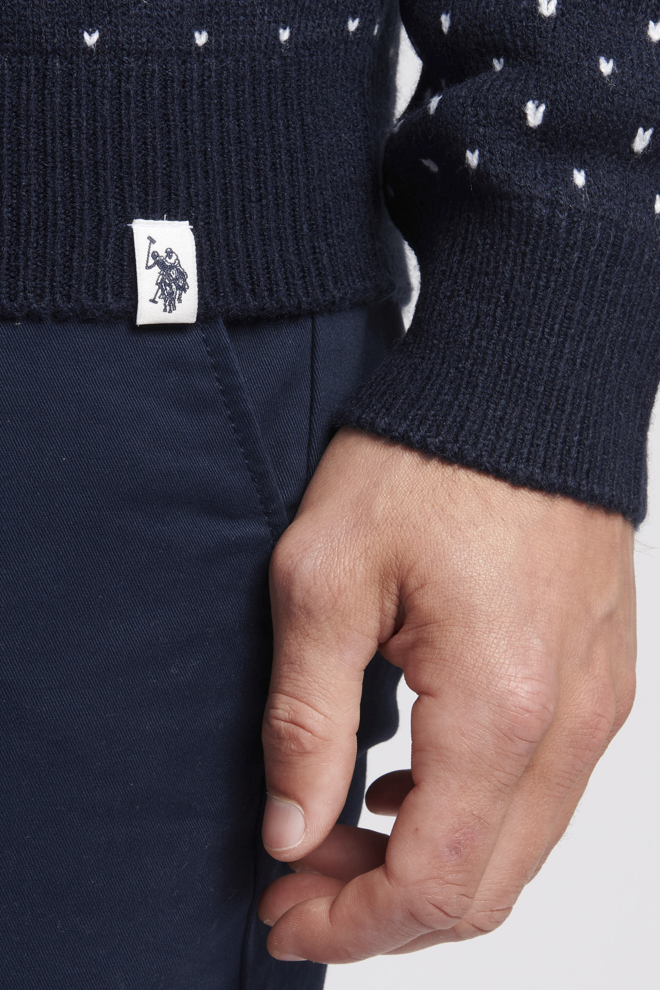 Mens Quarter Zip Fair Isle Sweatshirt in Navy Blue