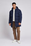 Mens Longline Puffer Coat in Navy Blue