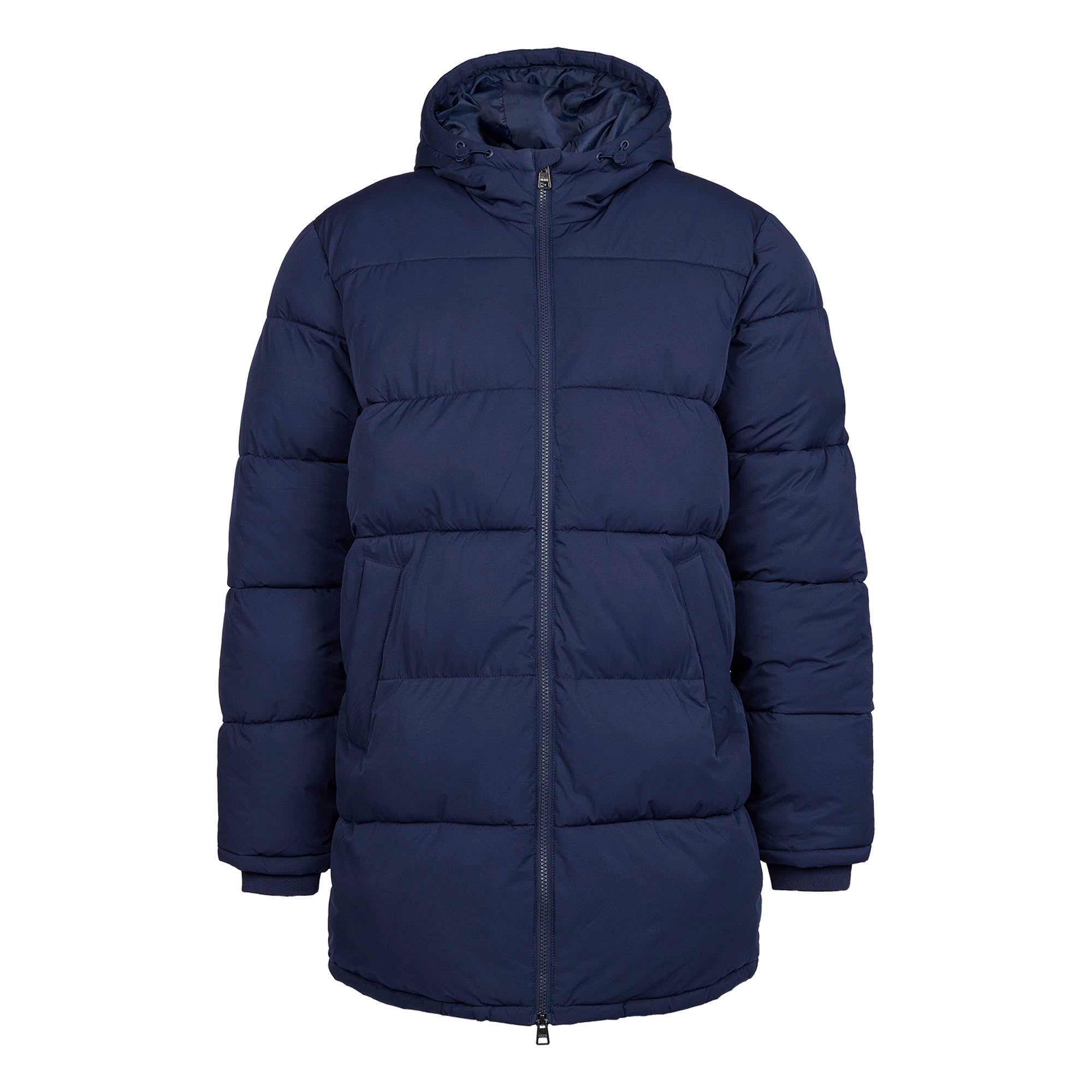 Mens Longline Puffer Coat in Navy Blue