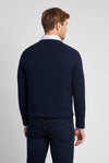 Mens Crew Neck Knitted Jumper in Navy Blazer / Haute Red