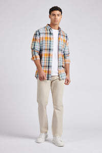 Mens Linen Blend Check Shirt in Cashmere Blue