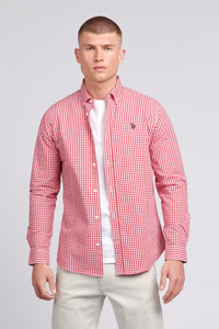 Mens Gingham Poplin Shirt in Haute Red