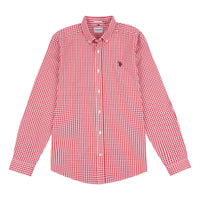 Mens Gingham Poplin Shirt in Haute Red