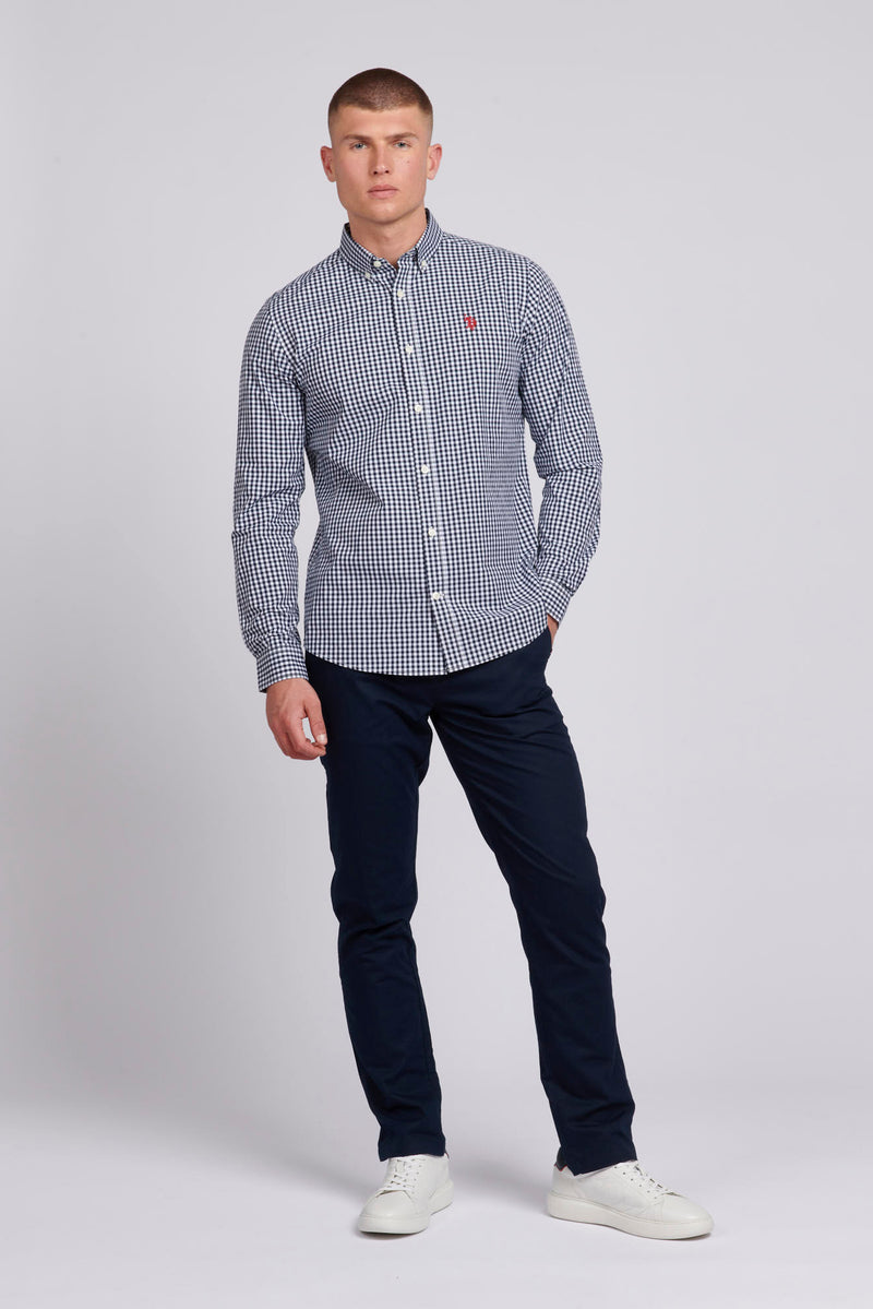 Mens Gingham Poplin Shirt in Dark Sapphire Navy