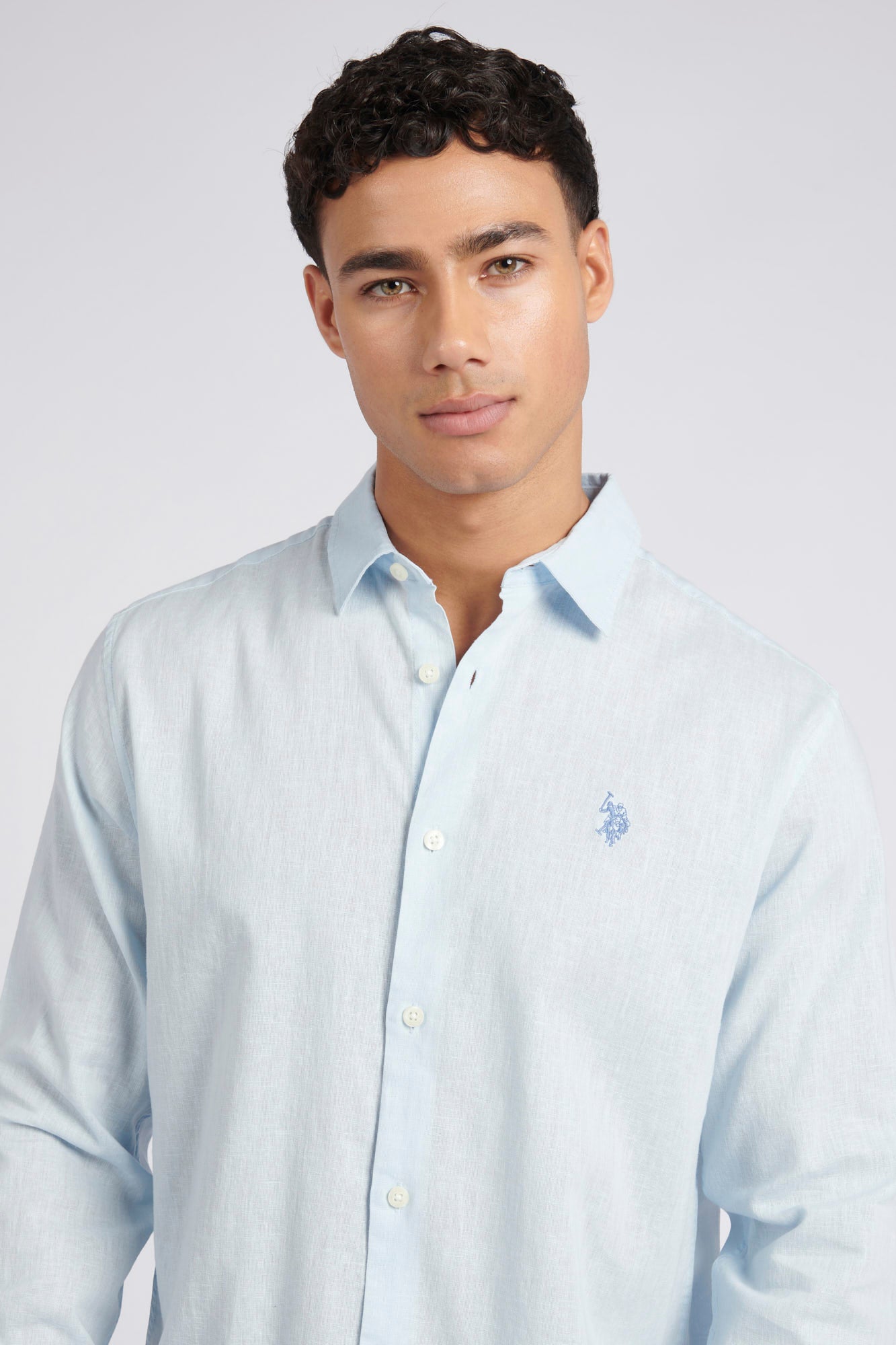 Mens Linen Blend Shirt in Ice Blue