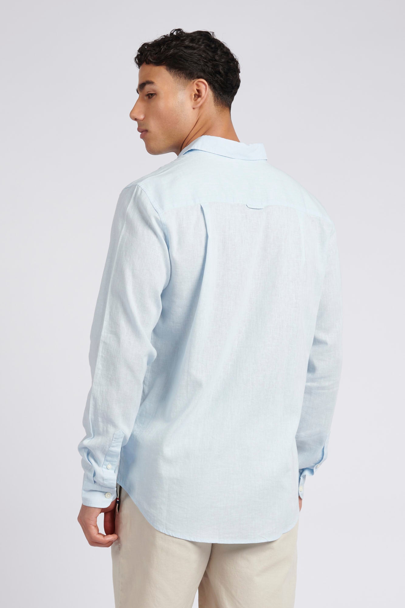 Mens Linen Blend Shirt in Ice Blue