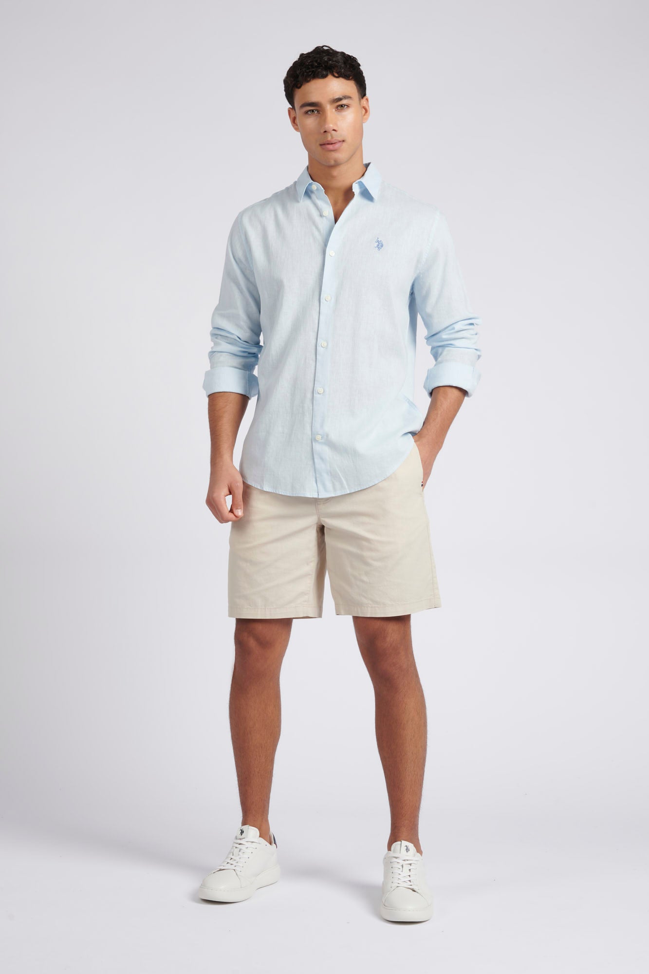 Mens Linen Blend Shirt in Ice Blue