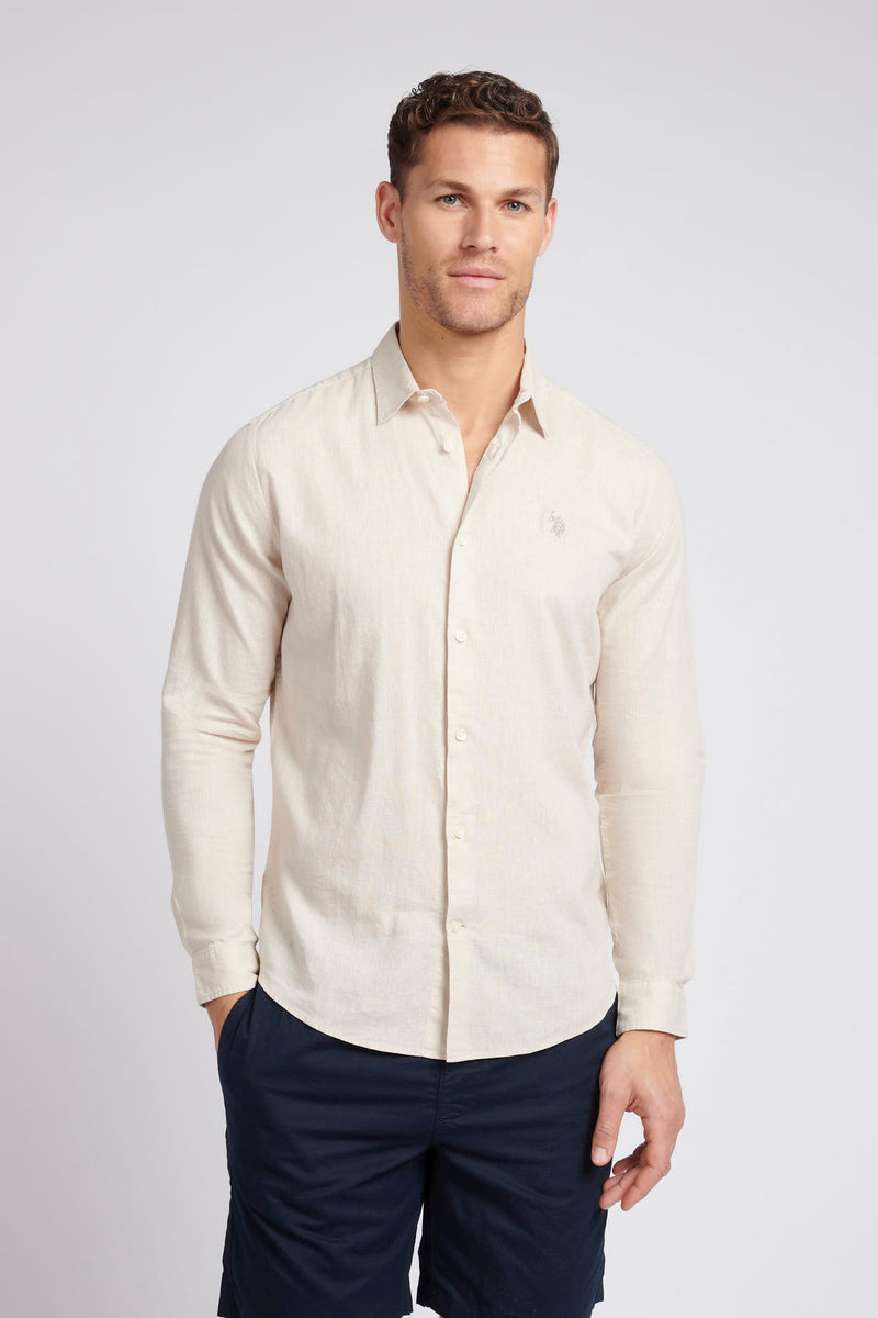 Mens Linen Blend Shirt in Beige