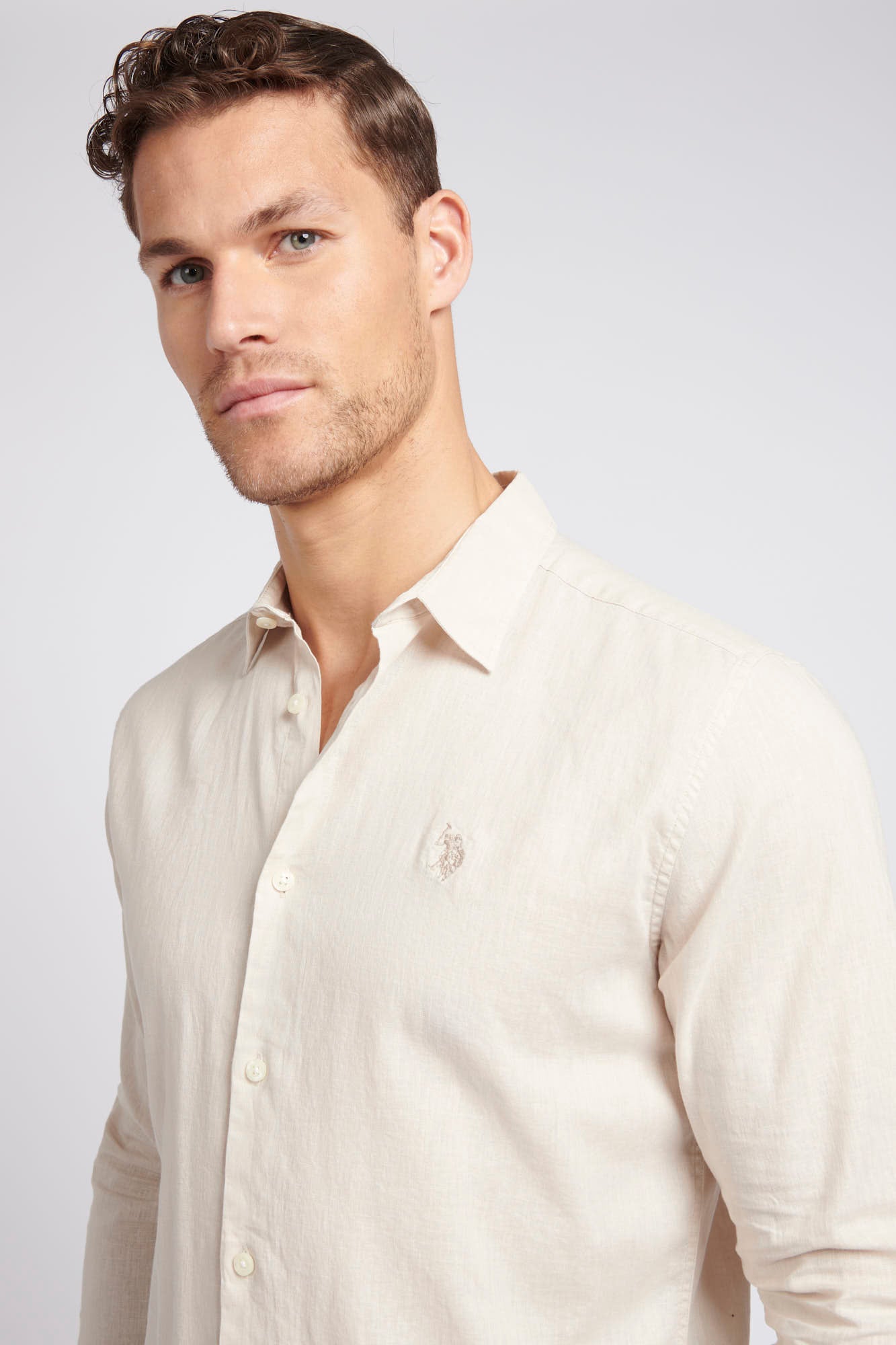 Mens Linen Blend Shirt in Beige