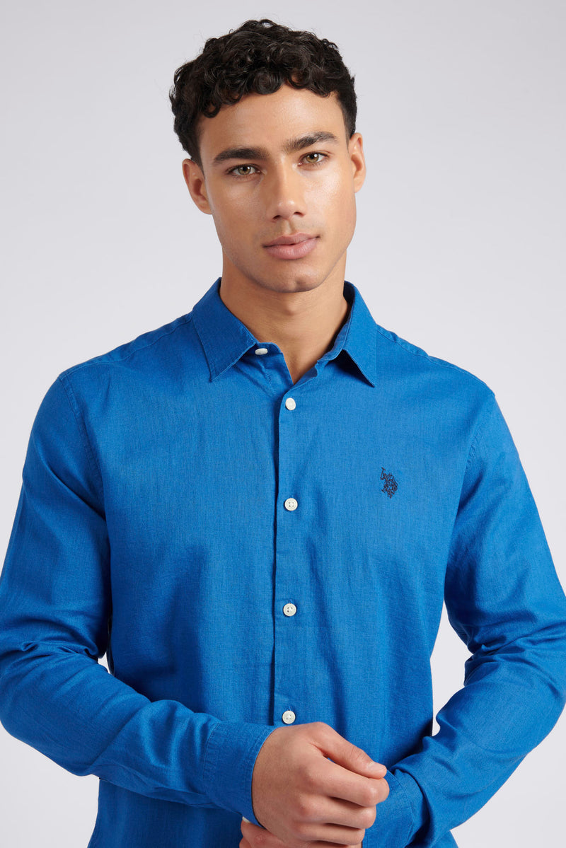 Mens Linen Blend Shirt in Deja Vu Blue