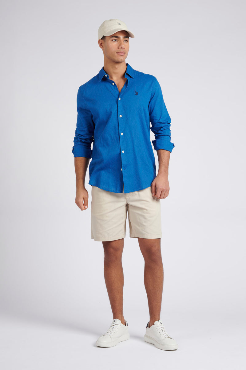 Mens Linen Blend Shirt in Deja Vu Blue