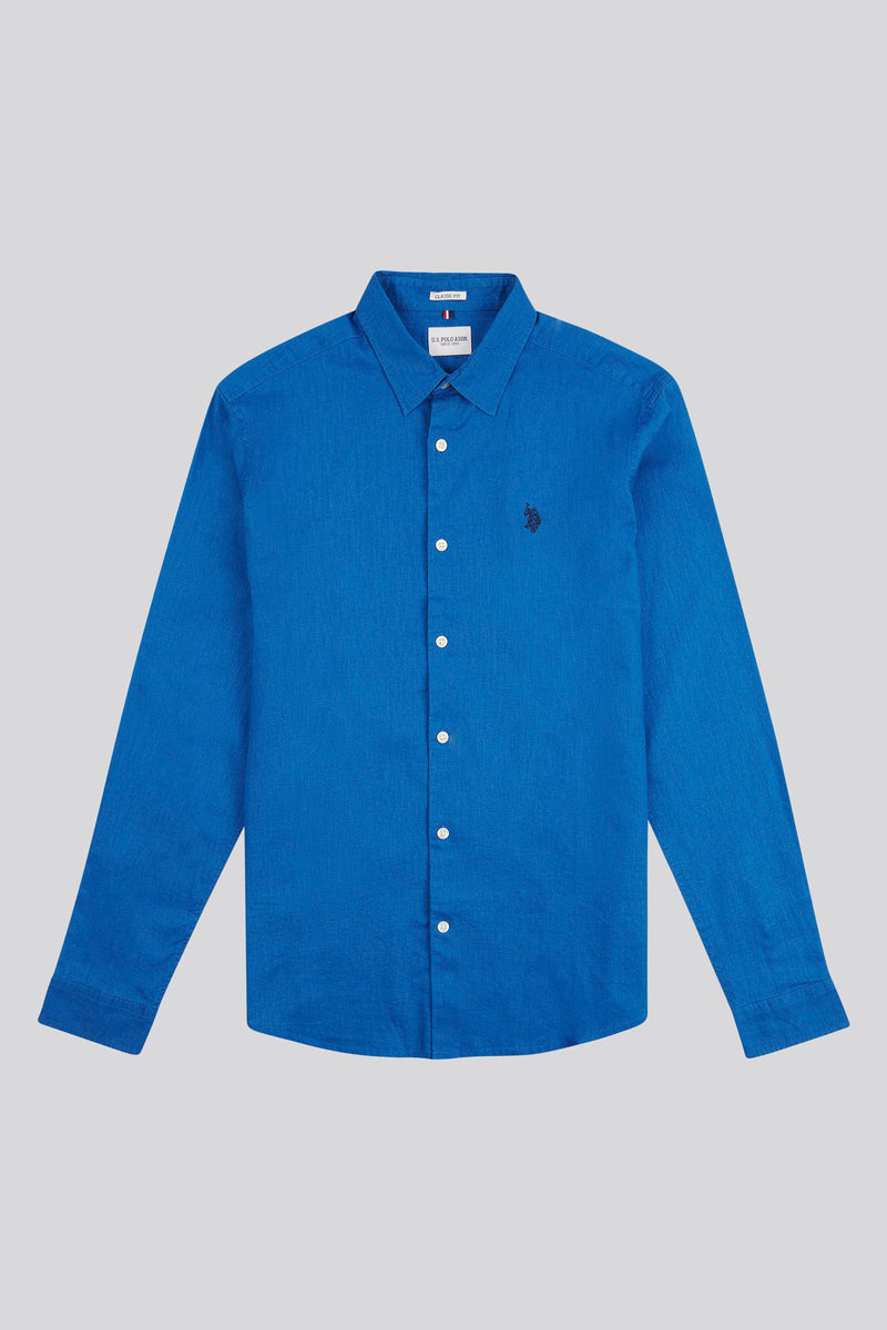 Mens Linen Blend Shirt in Deja Vu Blue