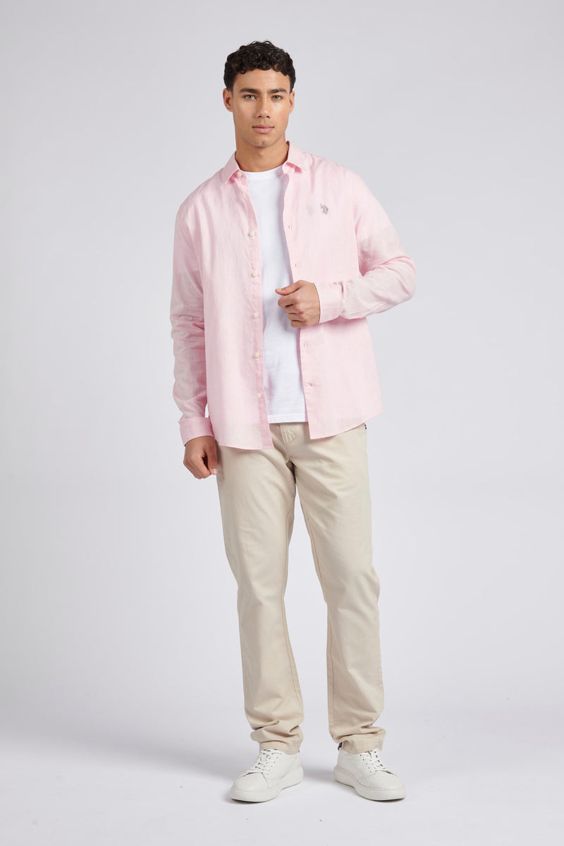 Mens Linen Blend Shirt in Pink a Boo