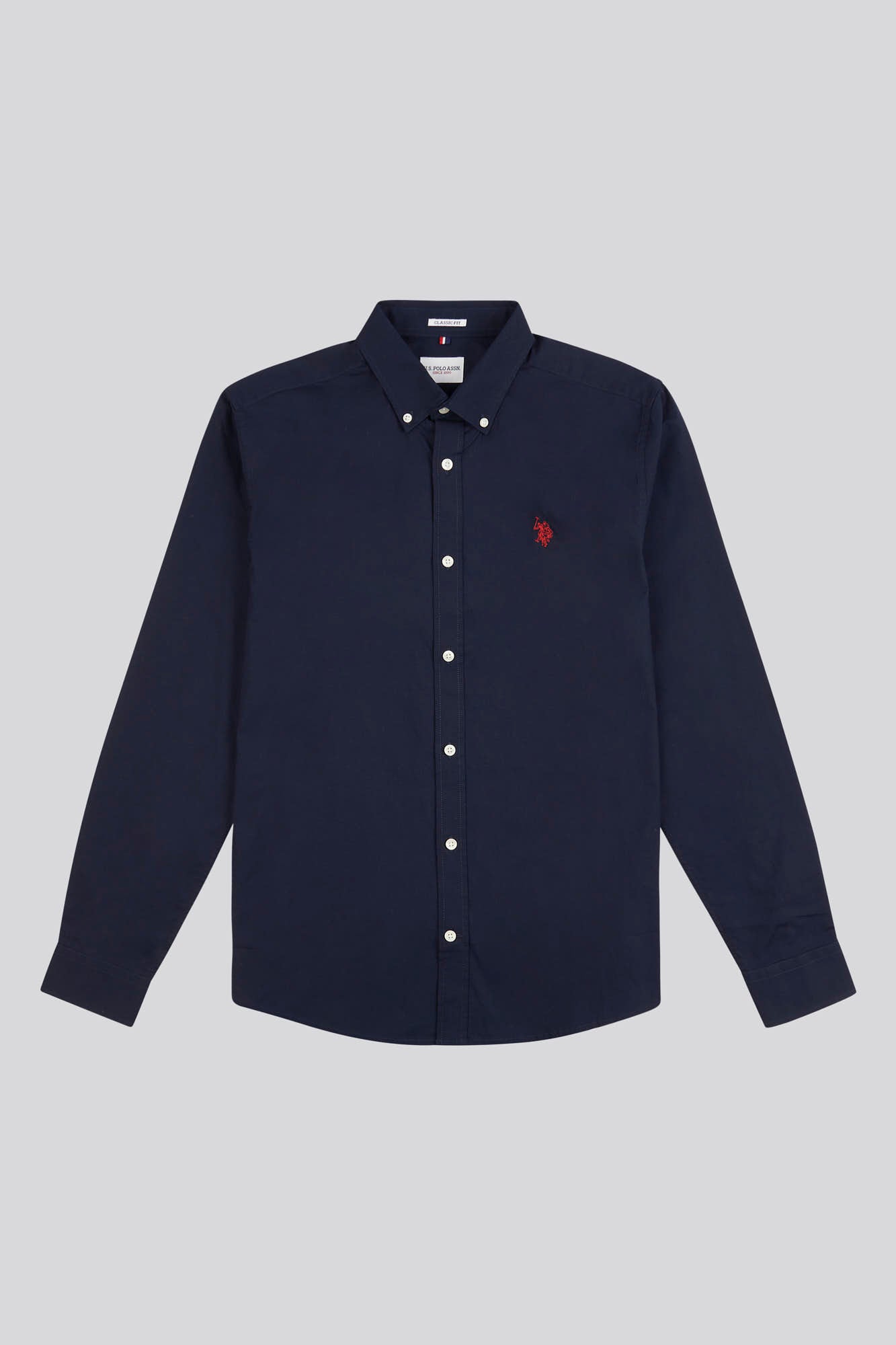 Mens Stretch Cotton Poplin Shirt in Dark Sapphire Navy / Haute Red DHM