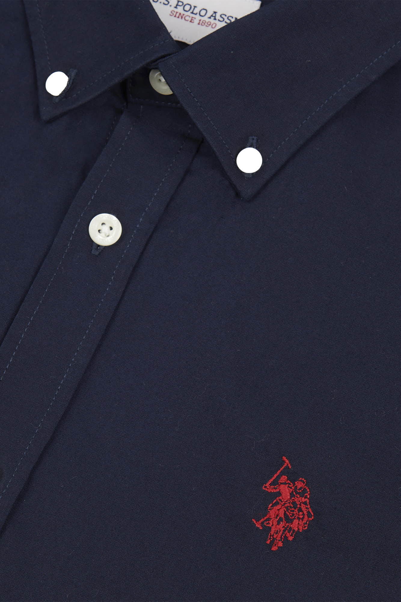 Mens Stretch Cotton Poplin Shirt in Dark Sapphire Navy / Haute Red DHM