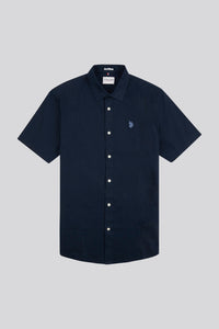 Mens Linen Blend Short Sleeve Shirt in Dark Sapphire Navy