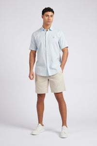 Mens Linen Blend Short Sleeve Shirt in Ice Blue